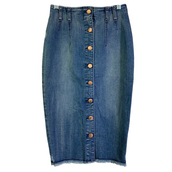 RETROFETE Skirt XS Harmonia Pencil Down Front Button Closure Edgy Distressed Hem - Picture 4 of 16